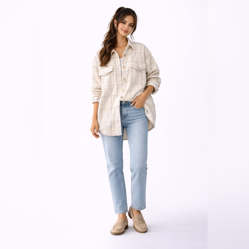 Madewell Cream Oversized Plaid Shirt